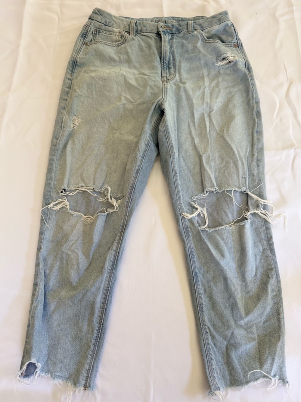 American Eagle Outfitters Light Blue Distressed Curvy Mom Jeans size 14S